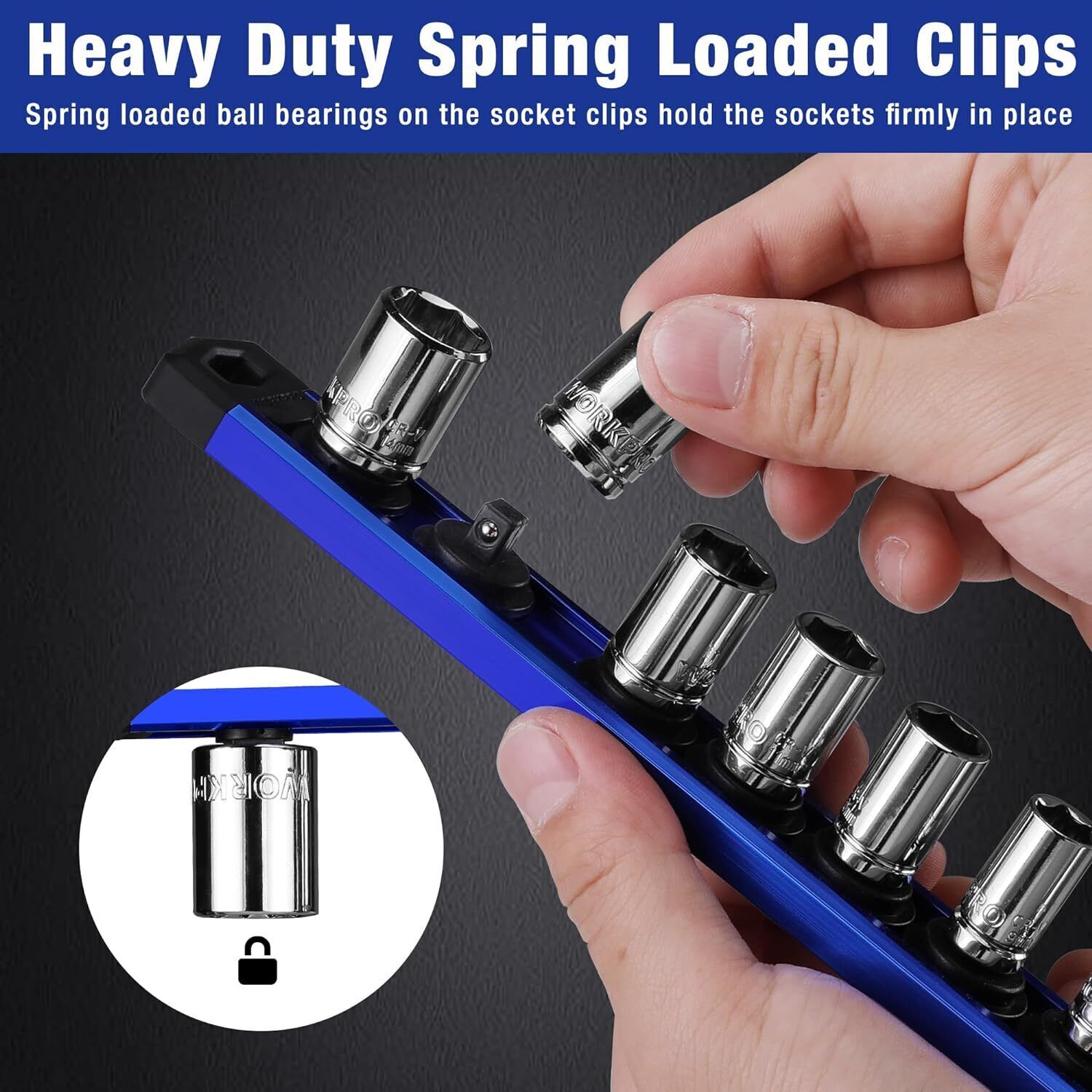 WORKPRO 1/2" /1/4" /3/8" Dr Magnetic Socket Organizer Socket Holder Socket Rails