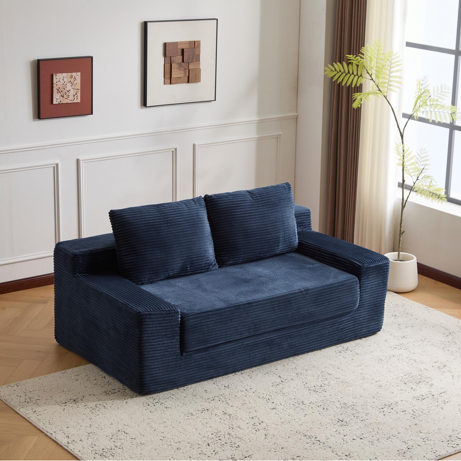 Modern Loveseat Blue Corduroy Comfy Bean Bag Couch Reversible Couch Cushions