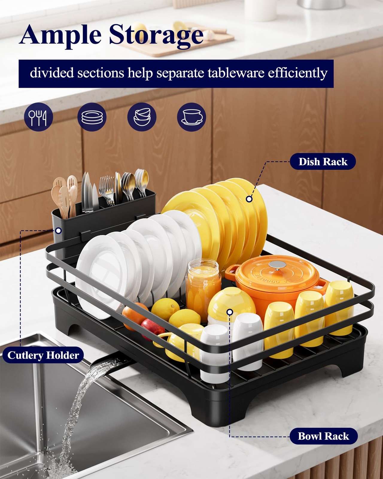 Dish Drying Rack - Multi-Functional Dish Rack for Kitchen Counter with Cutler...