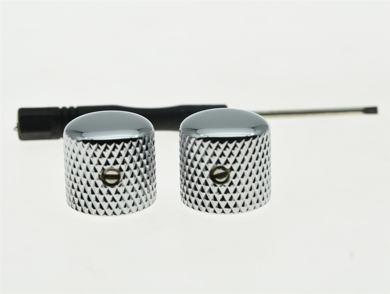 2x Quality Chrome Metal Tele Telecaster Guitar Dome Knobs Bass Knob w/ Set Screw