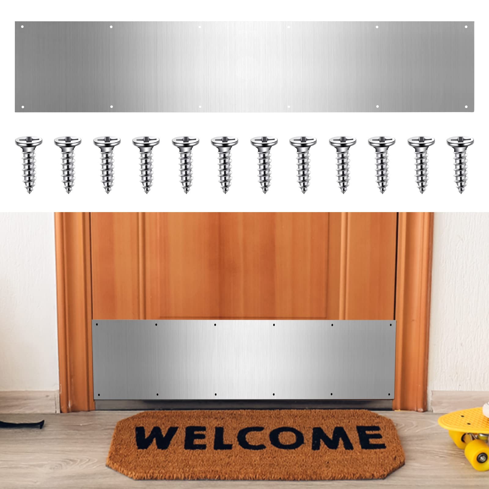 Dunzy 1 Set Metal Kick Plate for Bottom of Door Aluminum 8 x 36 Inch, Silver