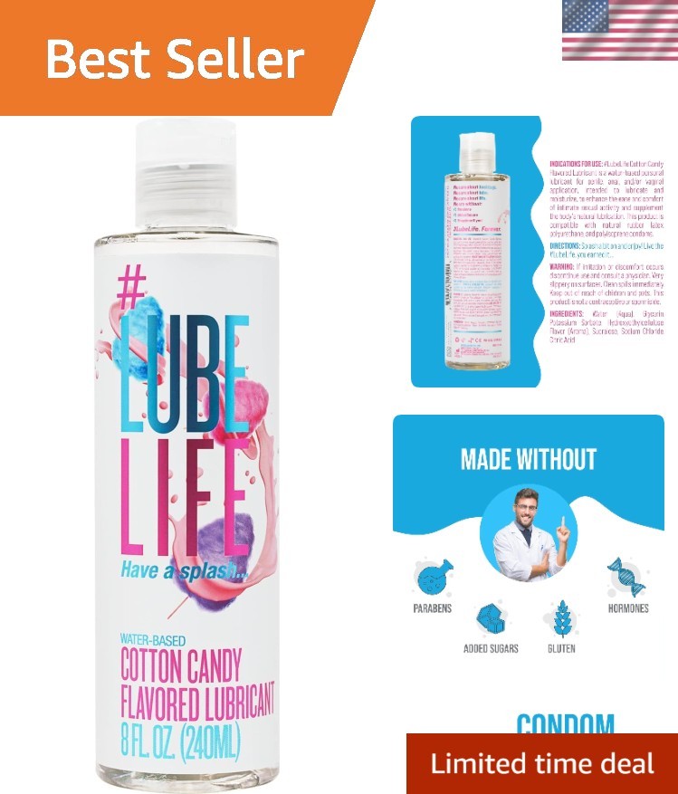 Sweet & Lickable 8 Oz Water-Based Lubricant - Cotton Candy Flavor for Fun