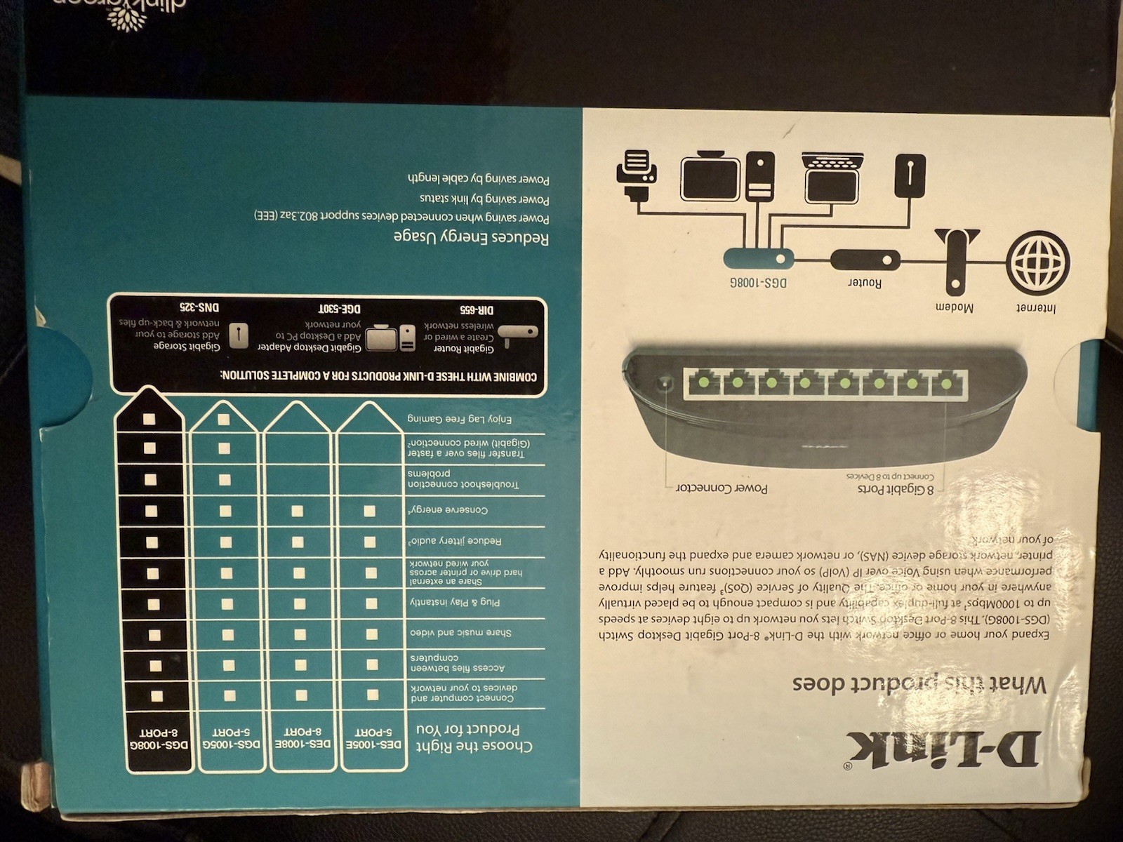 D-Link DGS-1008G 8-Ports Gigabit Ethernet Switch Open Box
