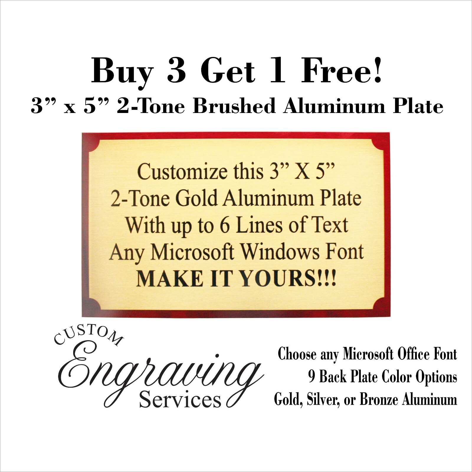 3"x5" TWO TONE ALUMINUM ENGRAVED SUBLIMATION PLATE TAG PLAQUE  MADE IN USA
