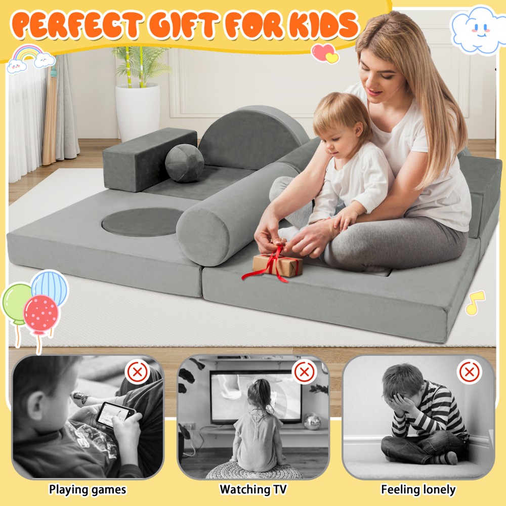 Kids Modular Foam Play Couch, Convertible Sectional Sofa Fort for Playroom