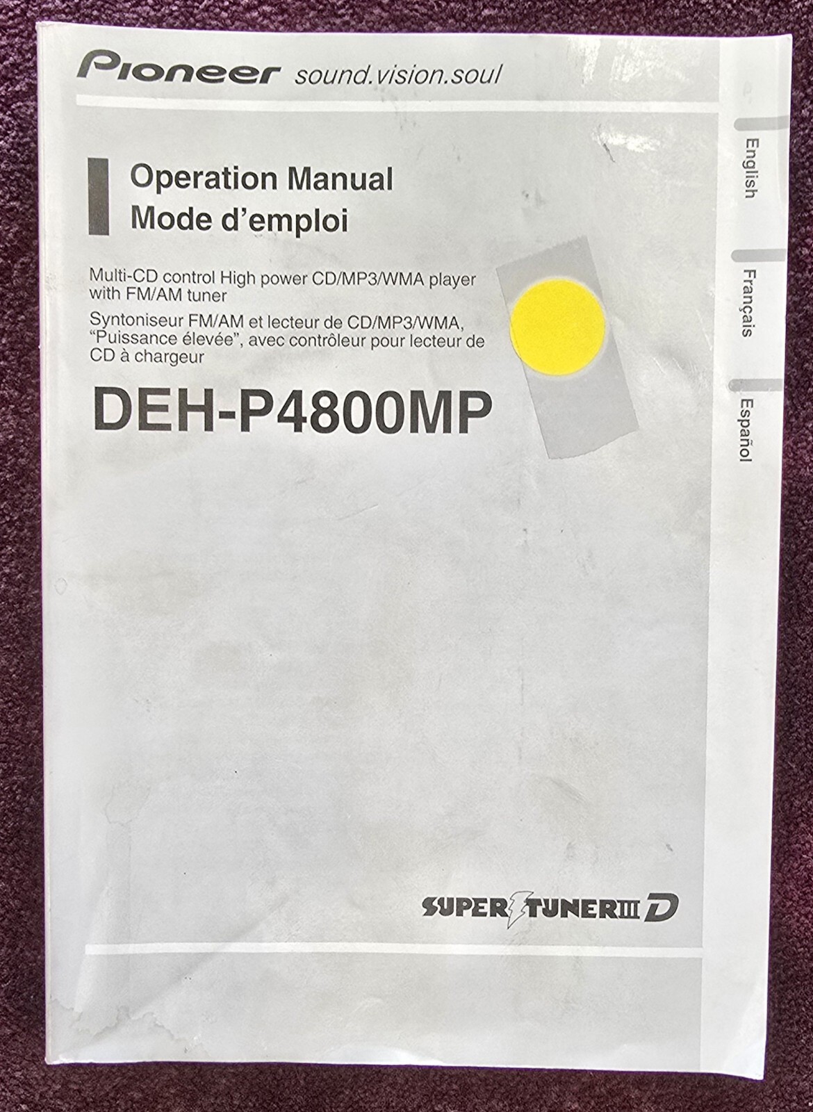 Pioneer DEH-P4800MP OEM Operation Manual 154 Pages In English, French & Spanish