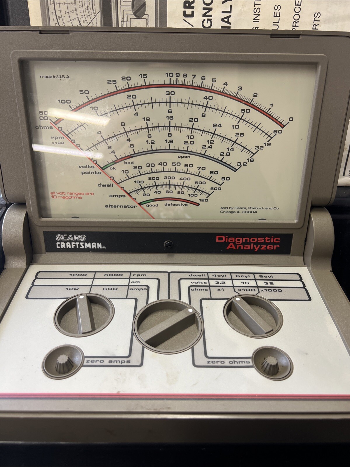 SEARS CRAFTSMAN DIAGNOSTIC ANALYZER W/ ORIGINAL CASE-CABLES & MANUAL-NOT TESTED