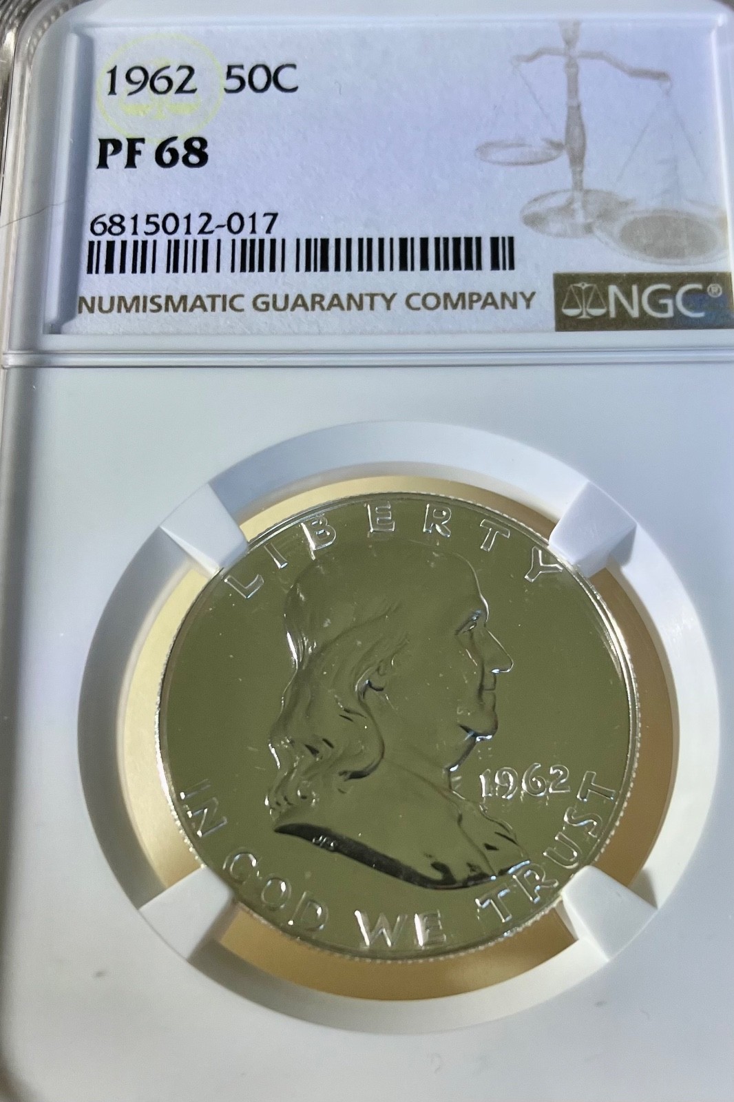 1962 50C FRANKLIN HALF NGC PROOF-68, DEEP MIRRORS, HAS A CAMEO LOOK!!