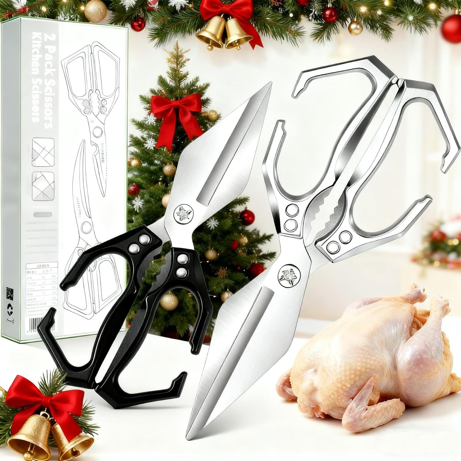Heavy Duty Kitchen Shears for Bone Cutting, 2 Pack Ultra Sharp Poultry Scissors,