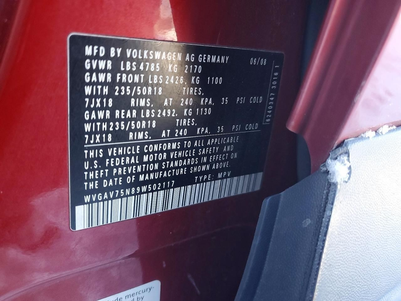 TIGUAN 2009 Glove Box 4993474