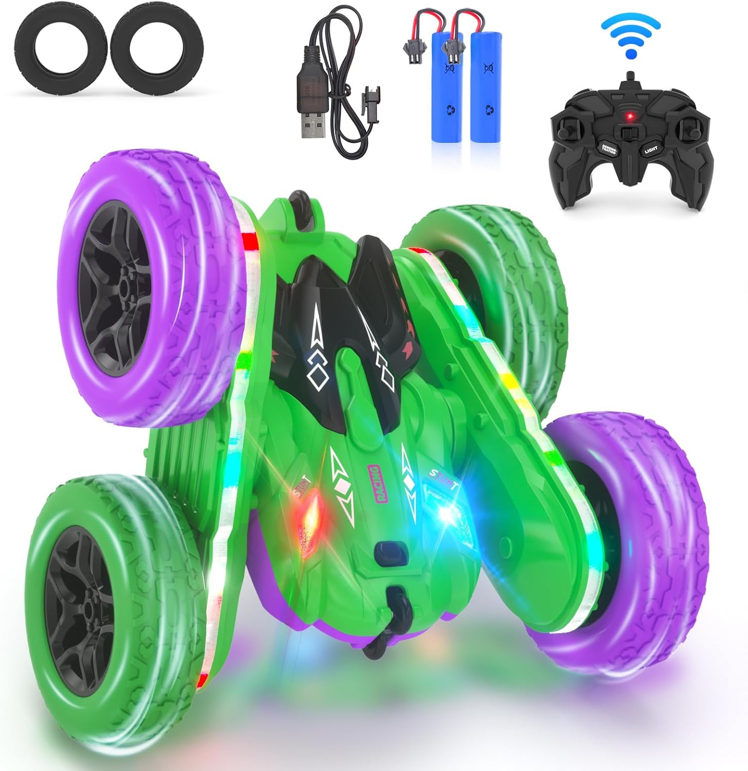 Remote Control Car, RC Cars, RC Stunt Car Toys with New Upgraded Strip Light & H