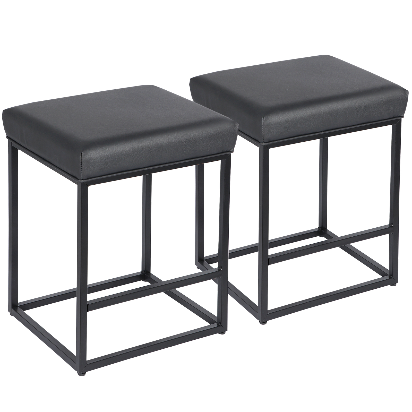 2PCS Black Backless Bar Stools PU Leather Stools Sturdy 330LBS Capacity Home