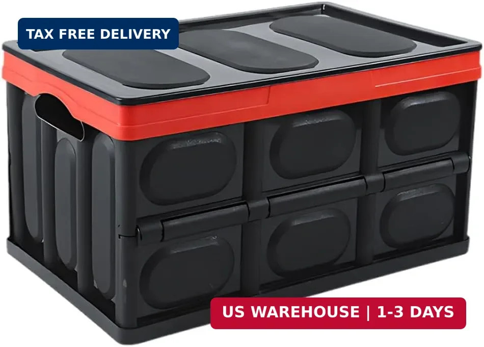 Car Trunk Organizer, Foldable Plastic Cargo Storage Box with Lid, Large Car Tool