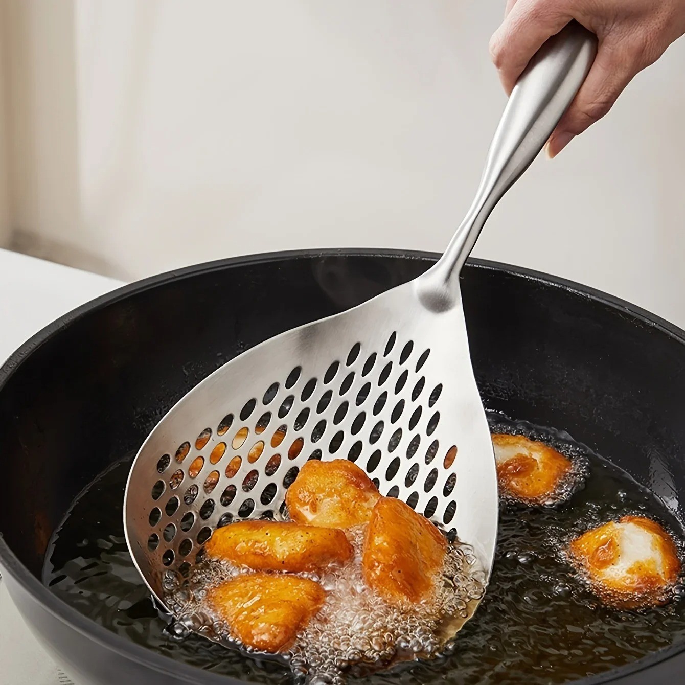 1pc Heavy-duty Stainless Skimmer – Frying & Cooking Strainer Spoon for Kitchen**