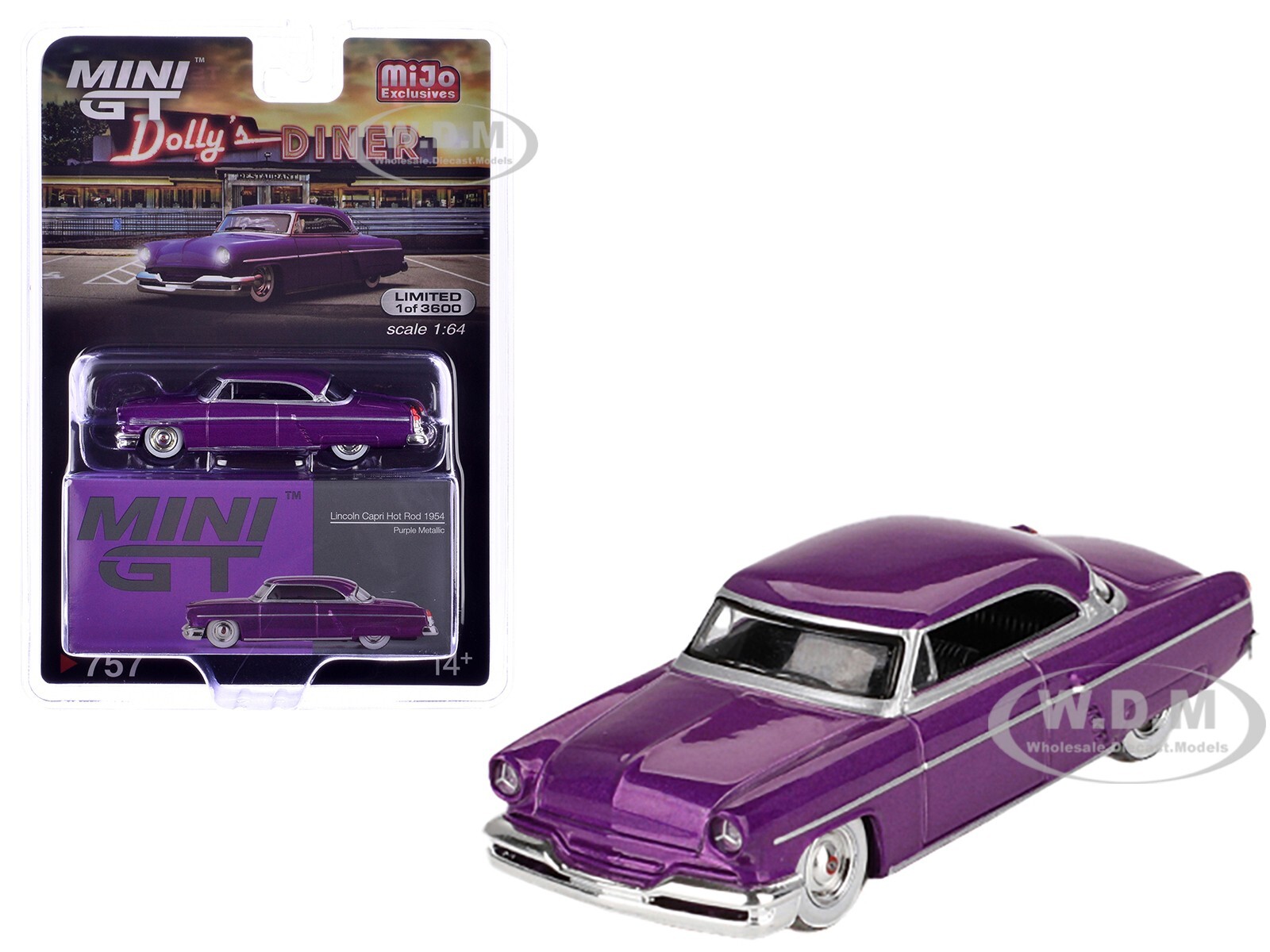 1954 LINCOLN CAPRI HOT ROD PURPLE 1/64 DIECAST MODEL CAR BY MINI GT MGT00757