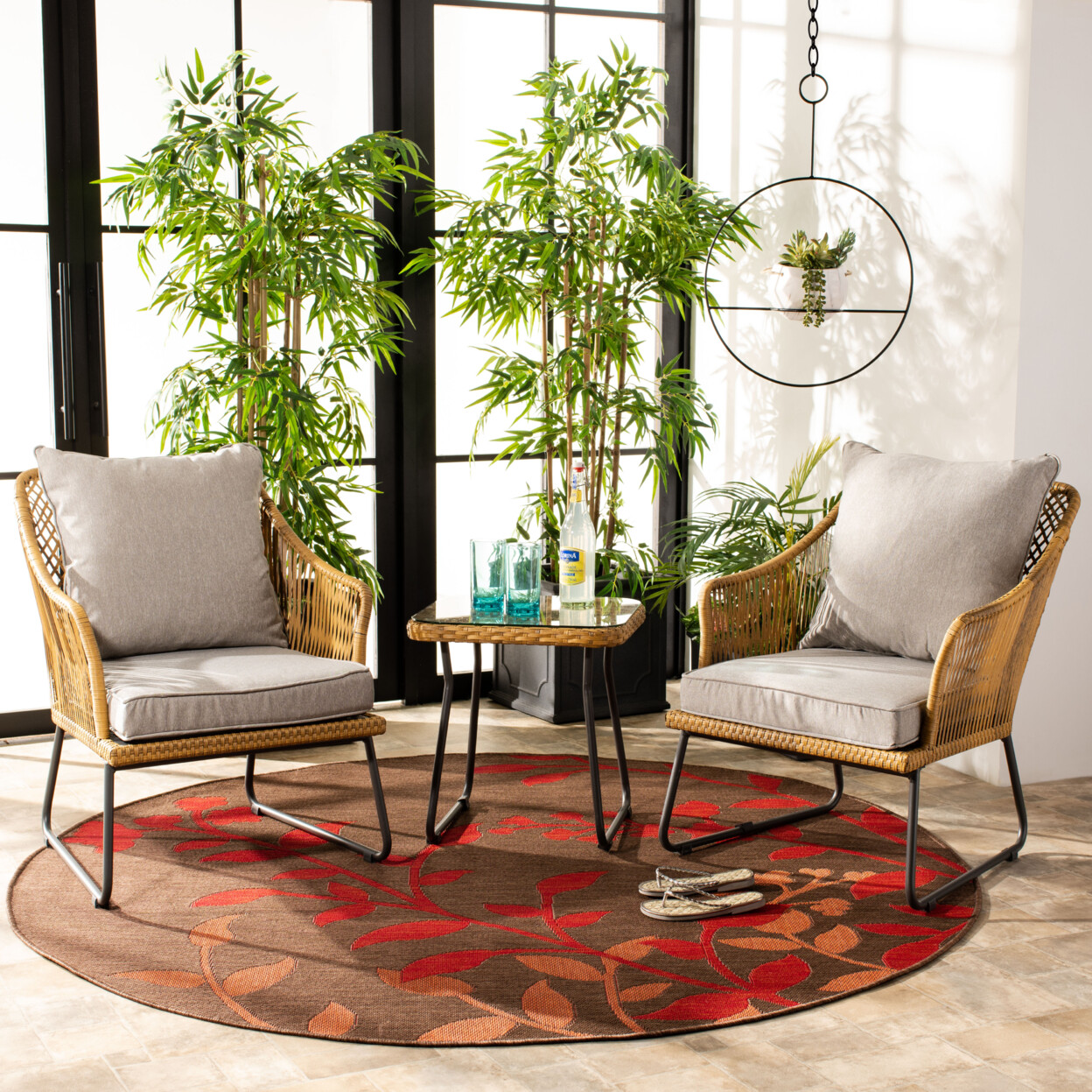 SAFAVIEH Jensen 3-Piece Lounge Set | Natural / Grey |