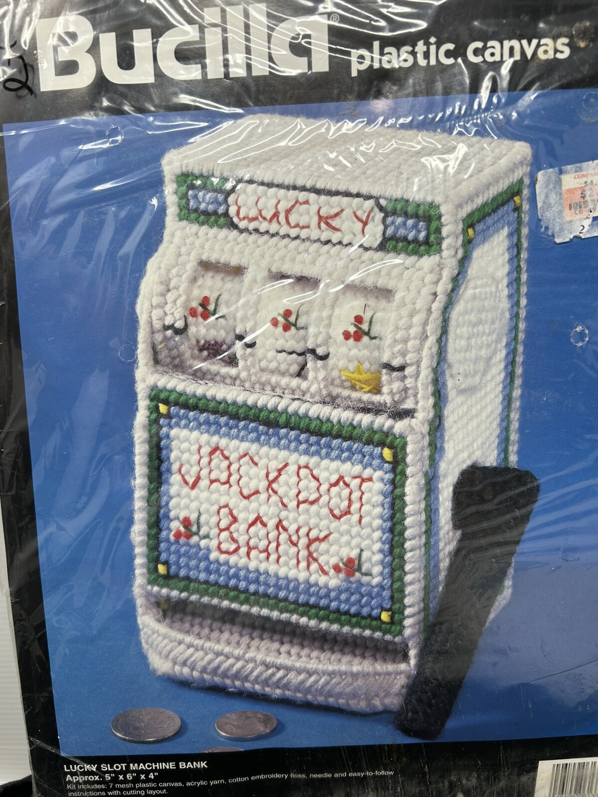 LUCKY Jackpot Slot Machine BANK Bucilla #6133 Plastic Canvas Vintage 1994 NIP