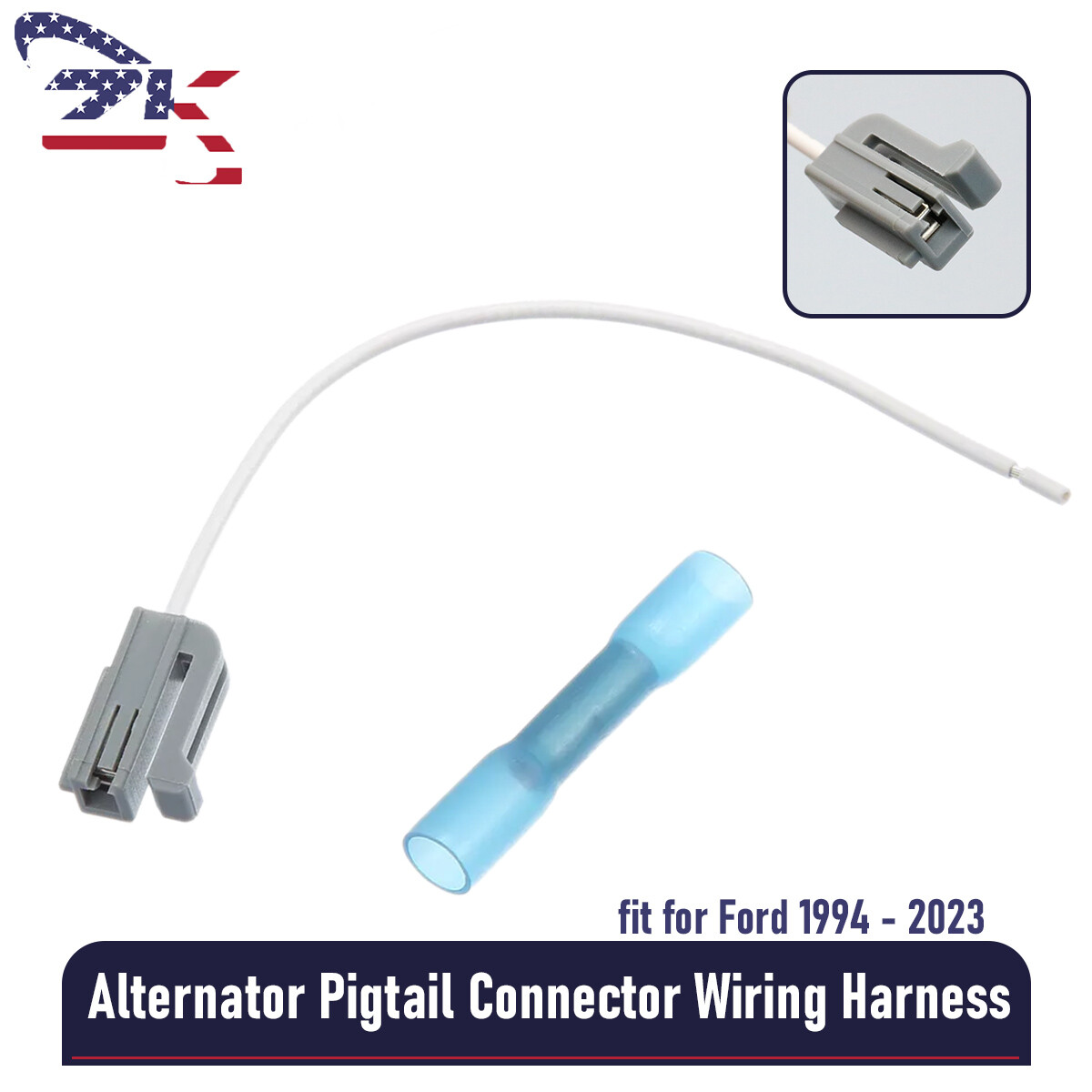 Fit ford Plastic White Alternator Pigtail Connector Wiring Harness Single Custom