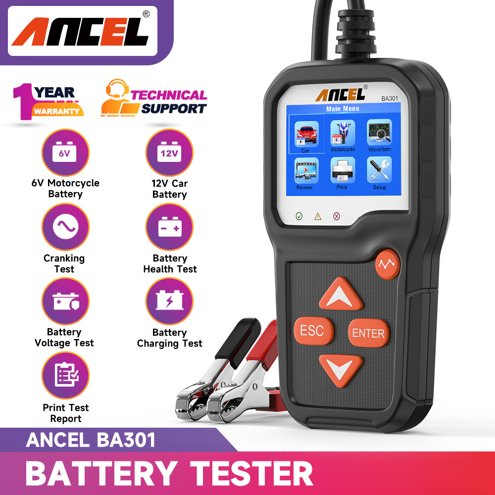 6V 12V Car Battery Tester 100-2000 CCA Automotive Load Tester ANCEL BA301