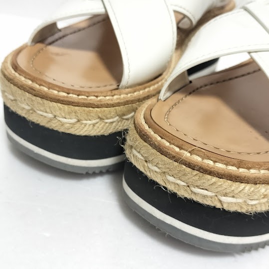 Prada Wedge Sandals White Beige Women's Size EU36.5/US6.5