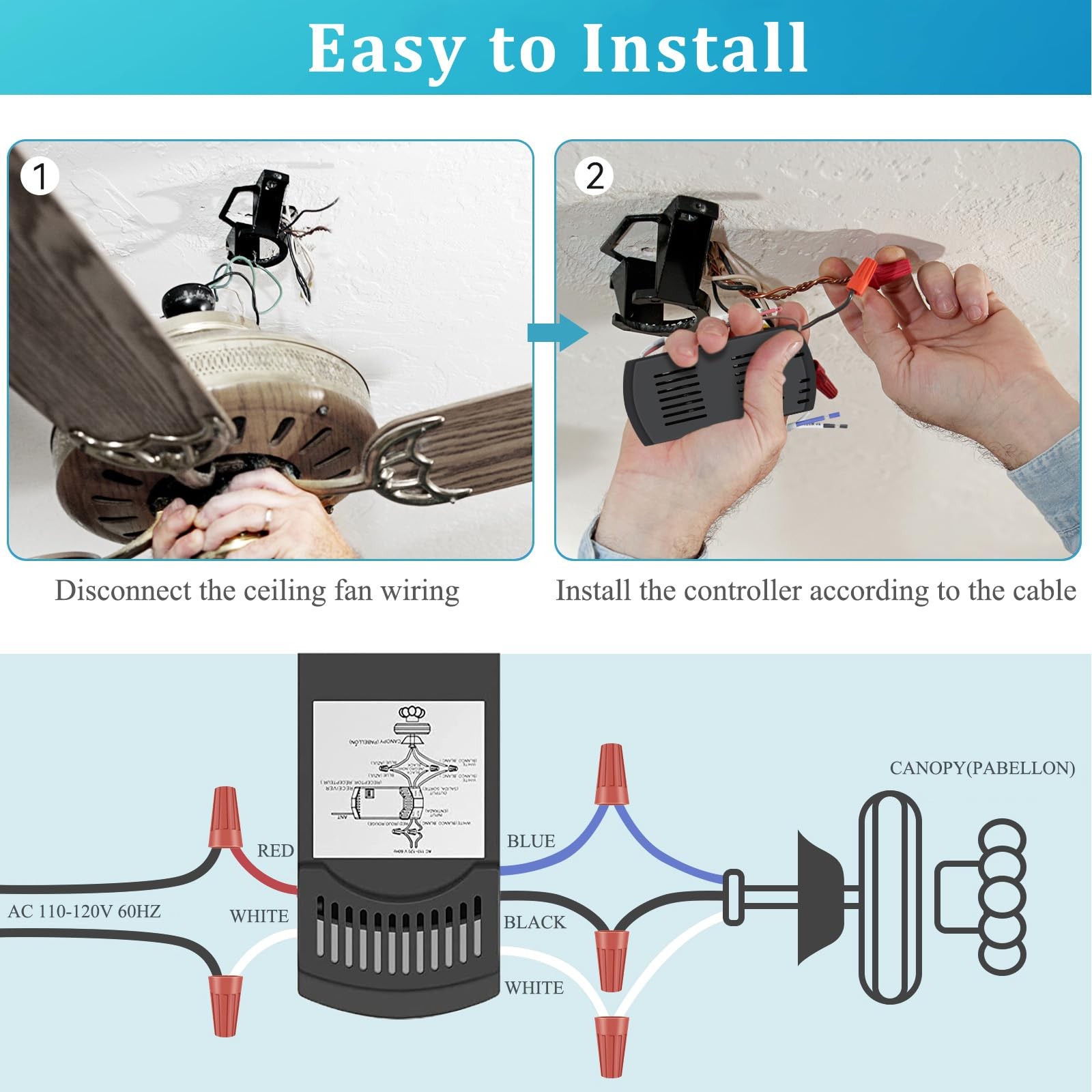 Smart Universal Ceiling Fan Remote Control Kit with Receiver, Fan Remote Wall...