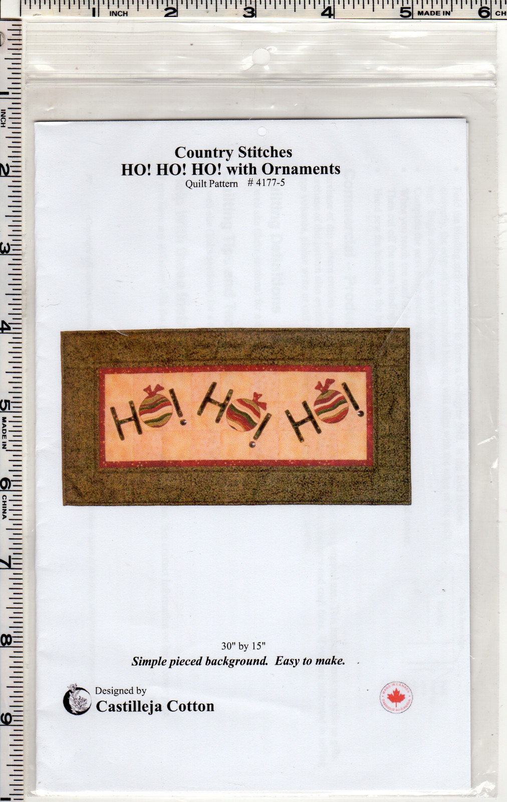 "HO! HO! HO! w/Ornaments" Country Stitches Quilt Piecing Applique Pattern 4177-5