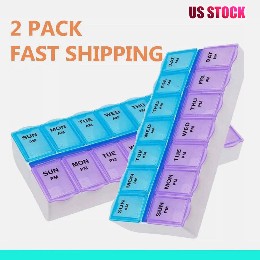 2 PCS Weekly Pill Box Organizer Twice a Day 7 day AMPM Organizer Case Medicine