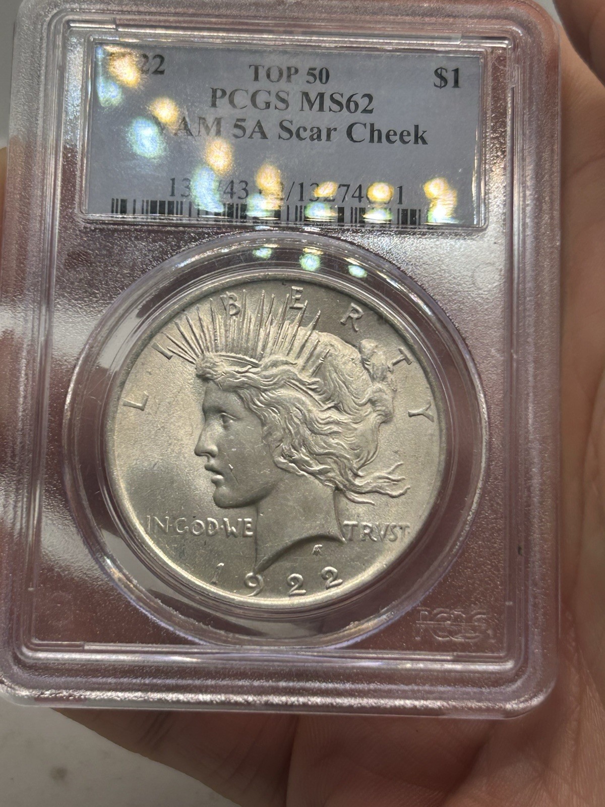 1922 PCGS MS61 VAM-5A Top 50 Scar Cheek Peace Silver Dollar! Rare Variety***