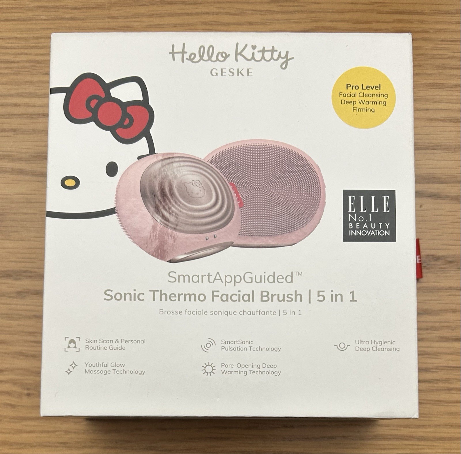 GESKE Hello Kitty Sonic Thermo Facial Brush 5 in 1 SmartApp 18 Modes - New