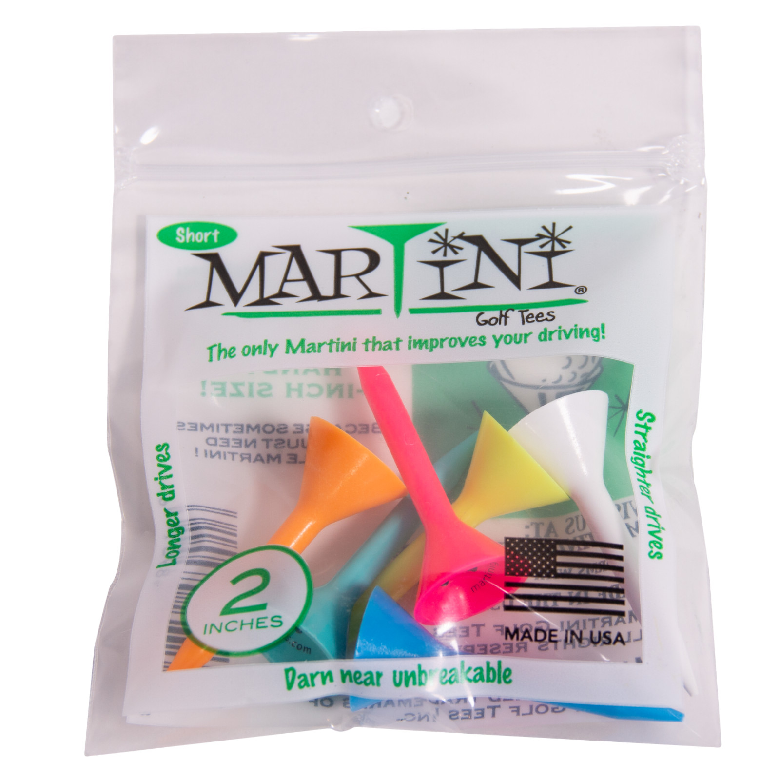 Martini Golf 2" Durable Plastic Tees 6-Pack (Assorted Colors)