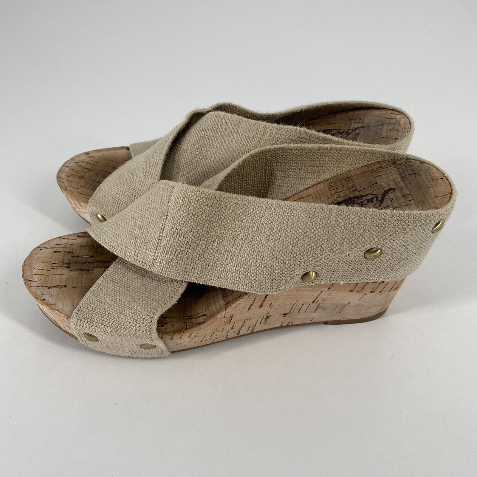 Lucky Brand Womens Beige Cross Over Strap Miller Cork Wedge Sandals Size 7M