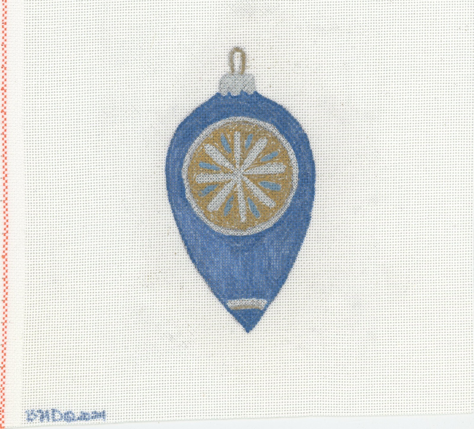 BH Designs Needlepoint Blue Silver Teardrop Christmas Ornament HP 24ct Canvas