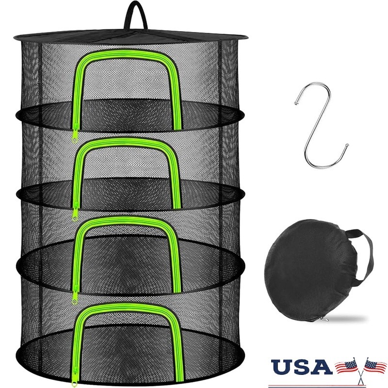 4 Layer Drying Rack Mesh Bag Herbs Flowers Fruits Vegetables Foldable Storage US