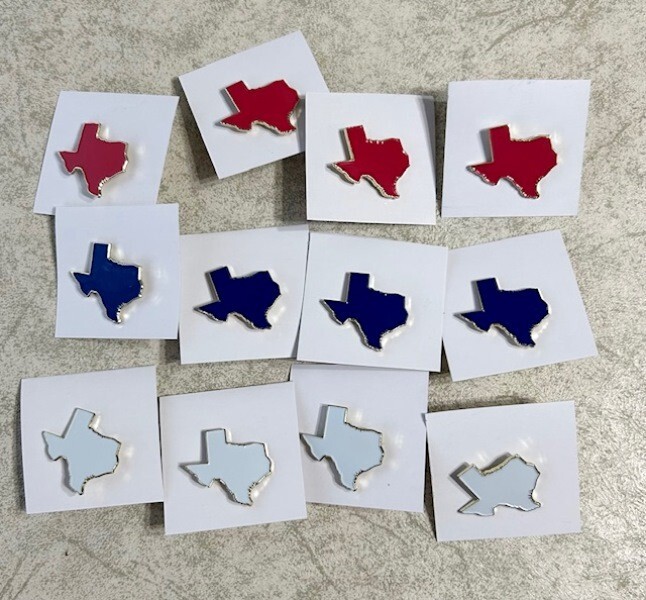Texas State Shaped Lapel Hat Pin Tie Tac - 12 pins Solid -4 Red, 4 Blue, 4 White