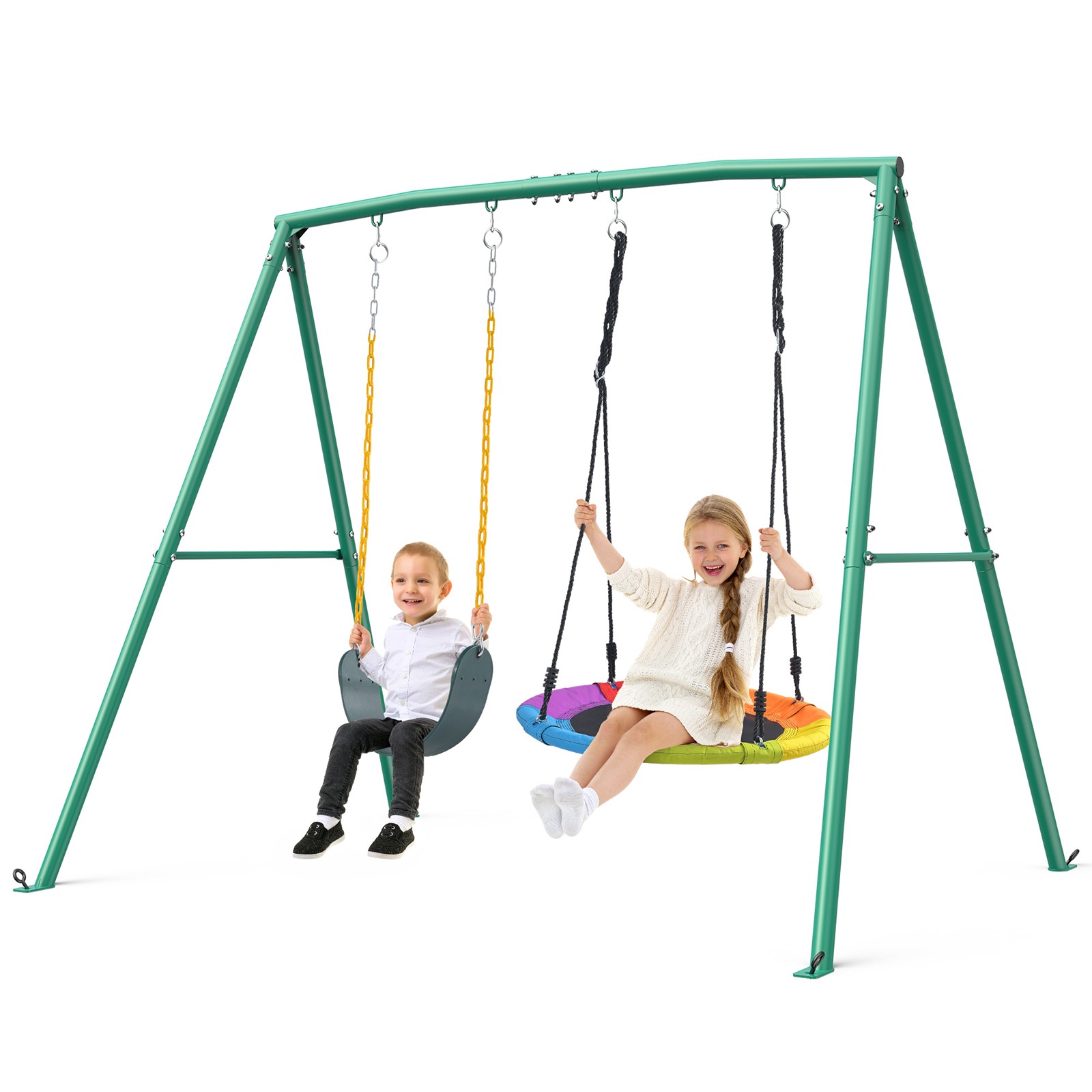 Trekassy 440lbs 2 Seat Metal Swing Set with Heavy Duty A-Frame Metal Swing Stand