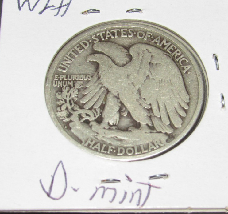 Silver 1934 d Denver Mint Walking Liberty Half Dollar 1/2 WLH reverse mint mark