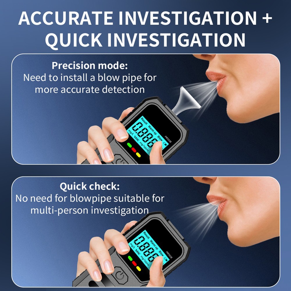 Compact Black Breathalyzer with LED Display and Bilingual Voice Support