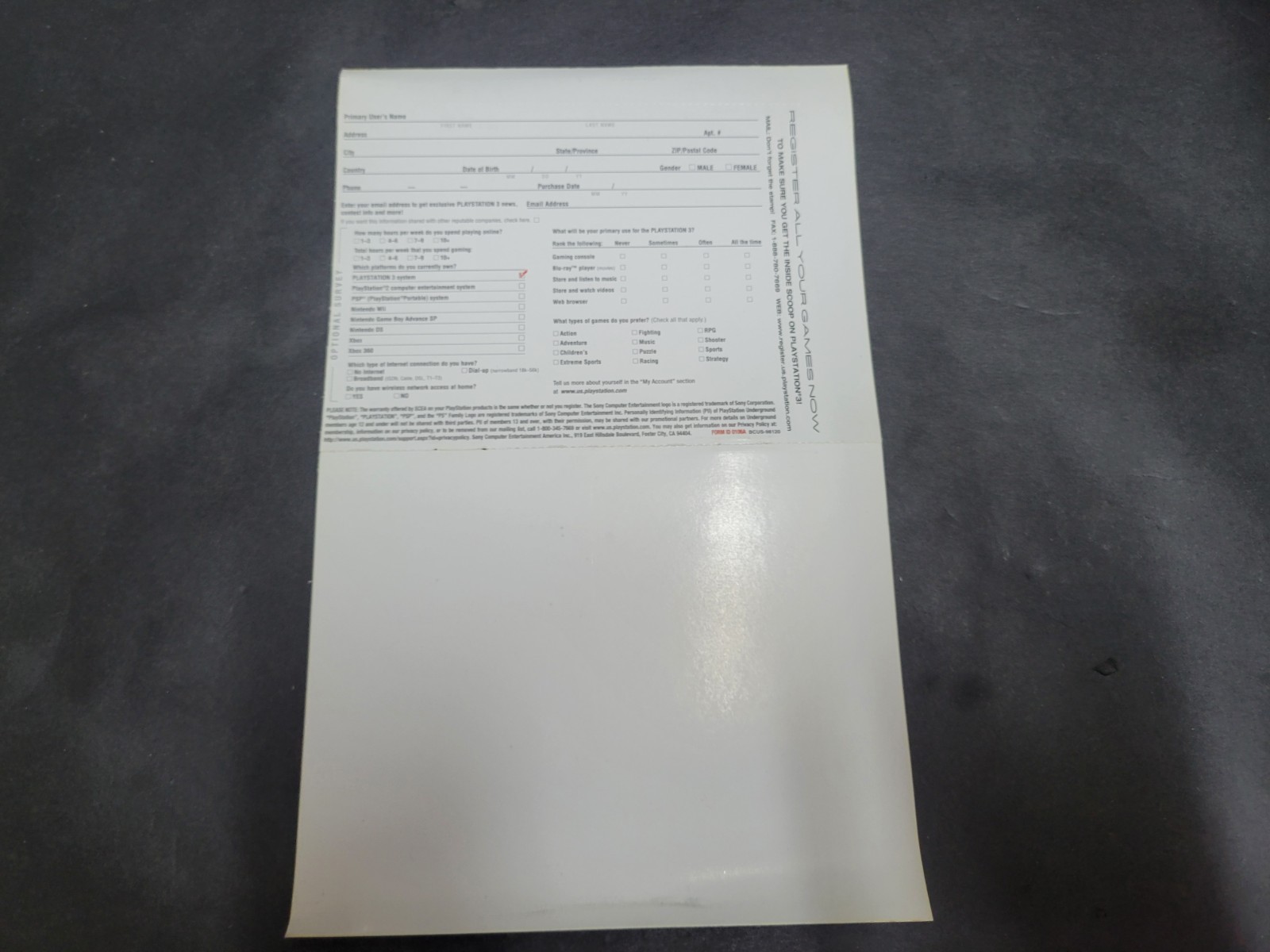 Sony PlayStation Underground Business Reply Insert Card (BCUS-98120)