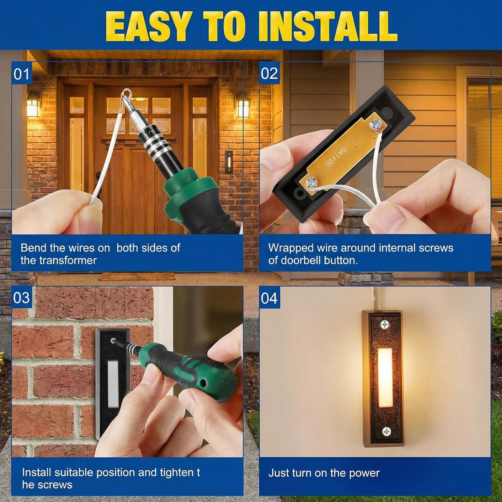 LED Lighted Door Bell Button Push Switch Wall Mounted for Chime Ring