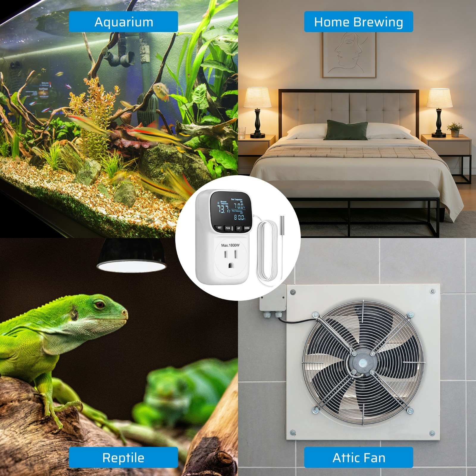 Digital Temperature Controller, Heavy Duty 15A/1800W Thermostat Outlet Plug, VA
