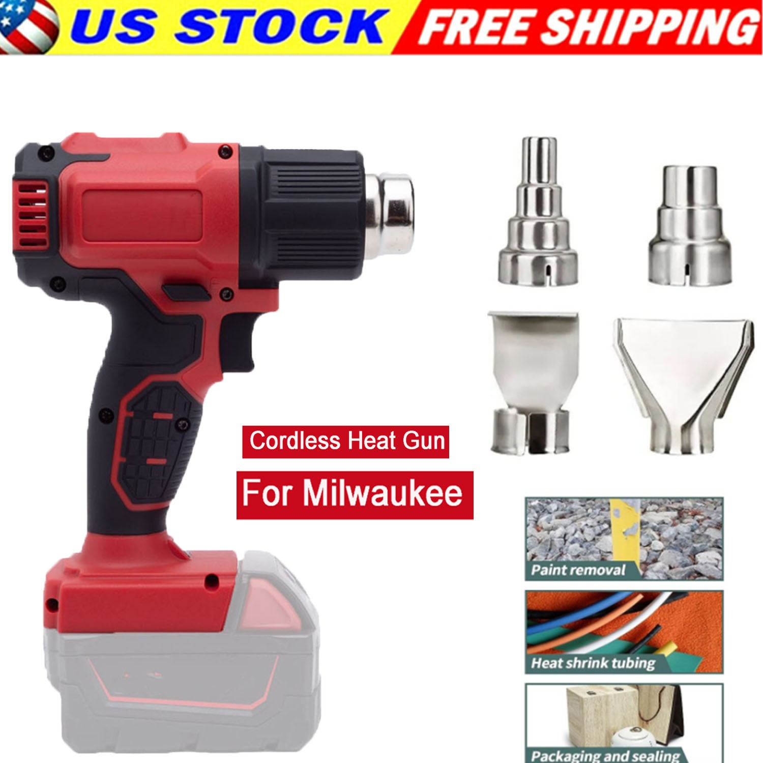 360W Heat Gun Hot Air Gun + 4 Nozzles High Power Tool For Milwaukee 18V Battery