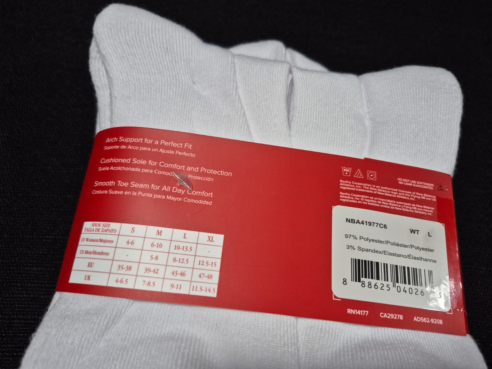 New Balance Mens Active Cushion socks Arch support SZ 6-12 6 Pack White