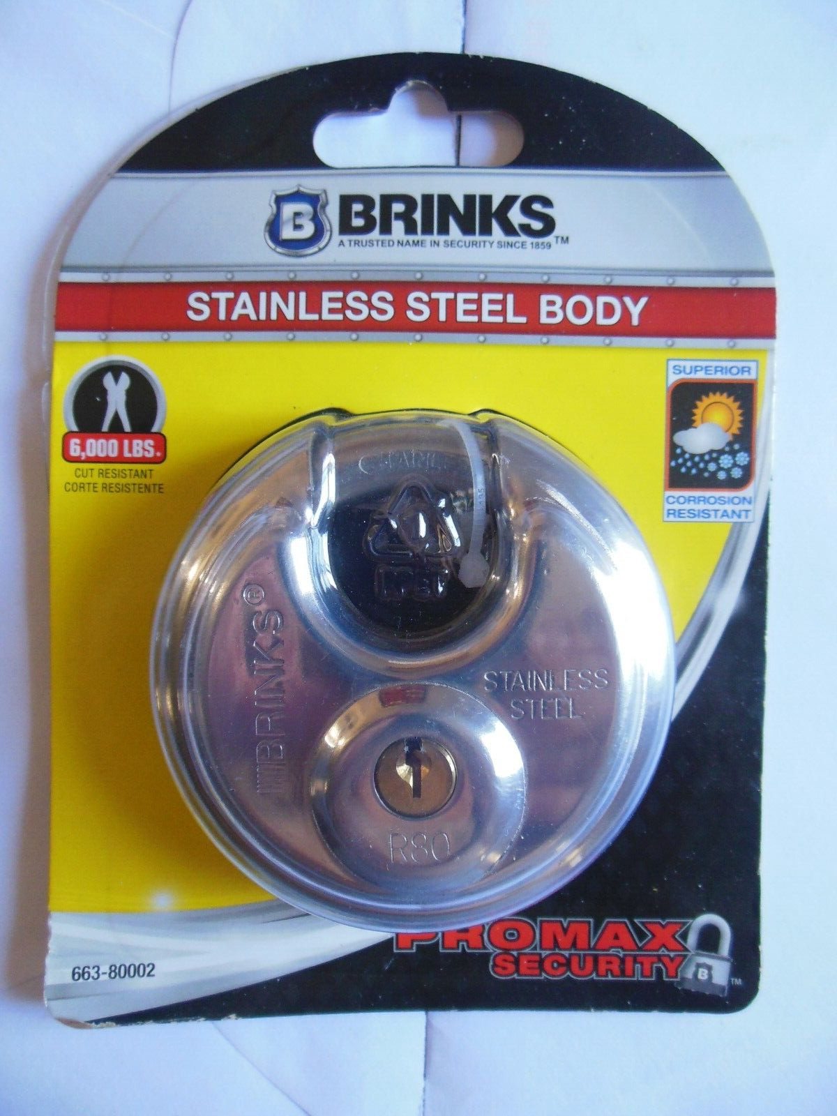 Brinks/ Pro Max Security *R - 80  Stainless Steel Discus Padlock * Free Shipping