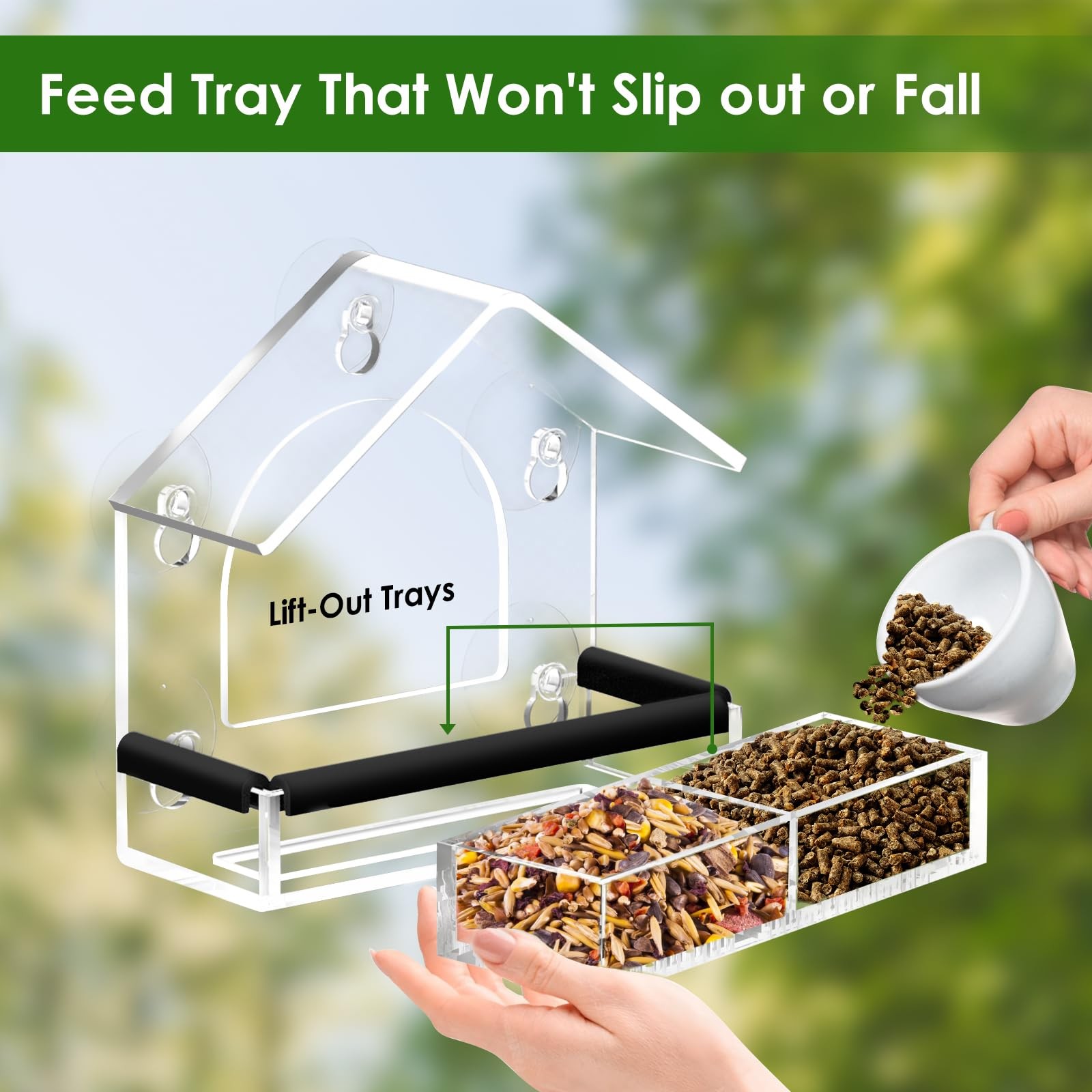 Clear Window Bird Feeder with 5 Extra Strong Suction Cups, Clear,Transparent