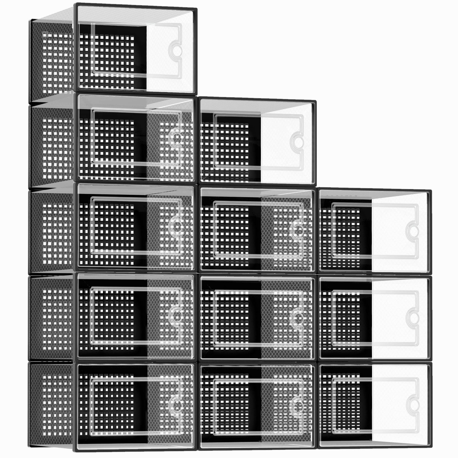 X-Large Shoe Storage Boxes Organizers Clear Plastic Stackable 12 Pack, Shoe R...