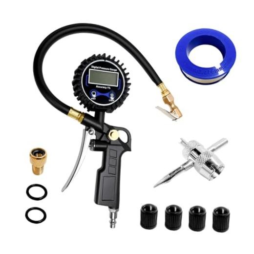 Digital Tire Inflator Pressure Gauge, 250 PSI Compressor Quick Connect Tire