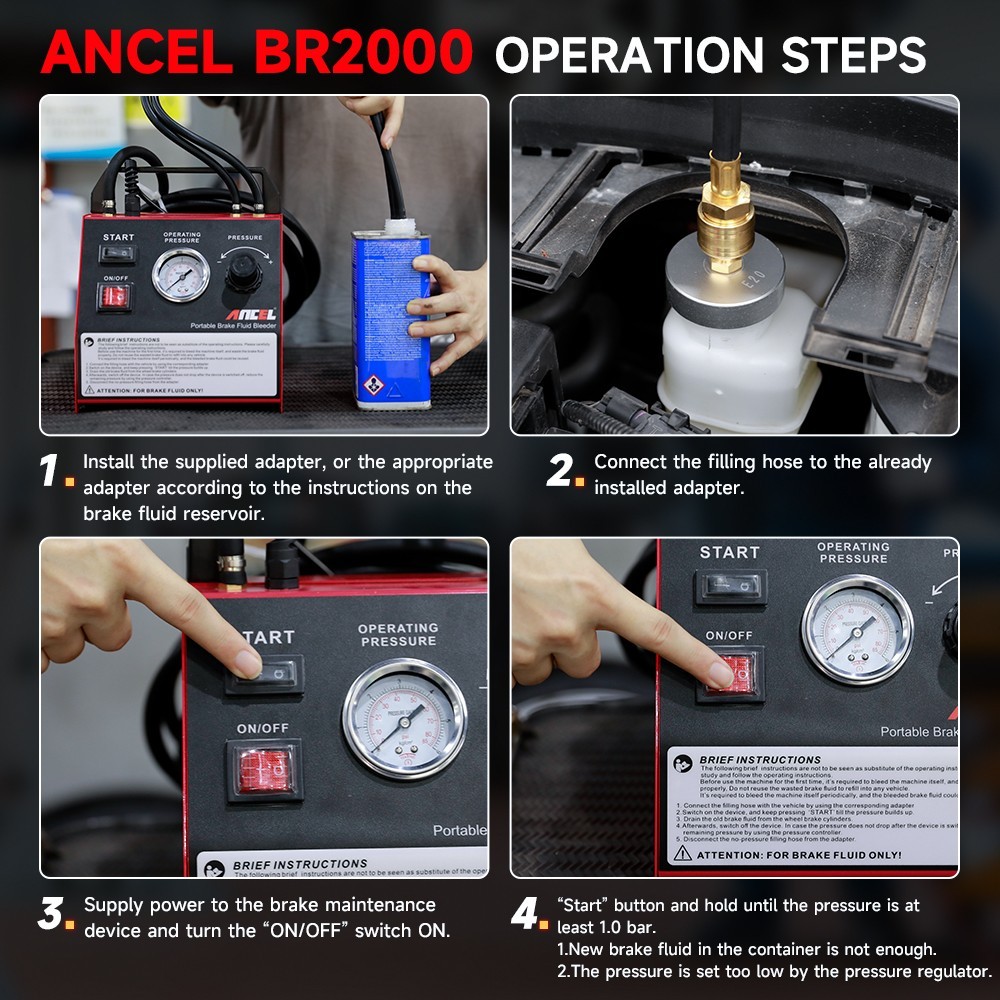 ANCEL BR2000 Electric Brake Fluid Bleeding Exchange Machine Adjustable Pressure