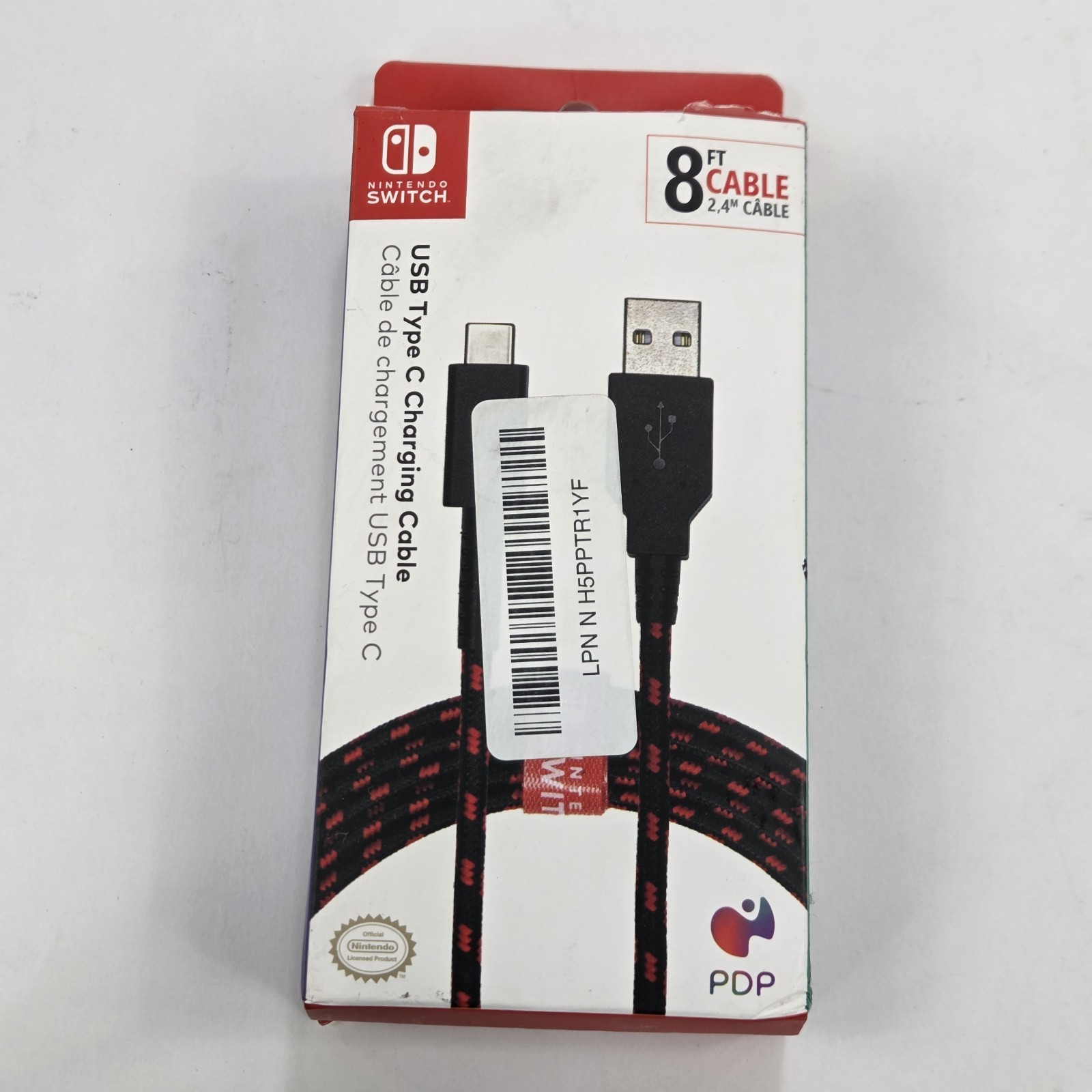 PDP Gaming 8ft USB-C Charger Cable for Nintendo Switch - Black/Red