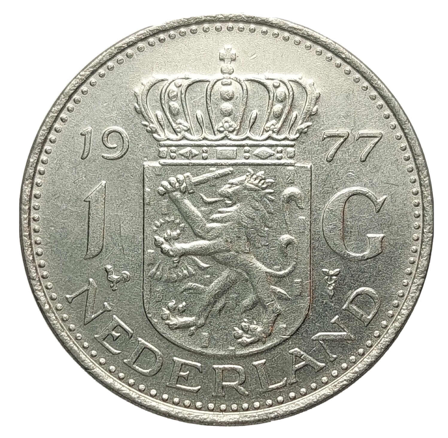 Netherlands 1 Gulden 1977 Juliana – KM#184a Nickel Coin – Dutch Arms Design N229