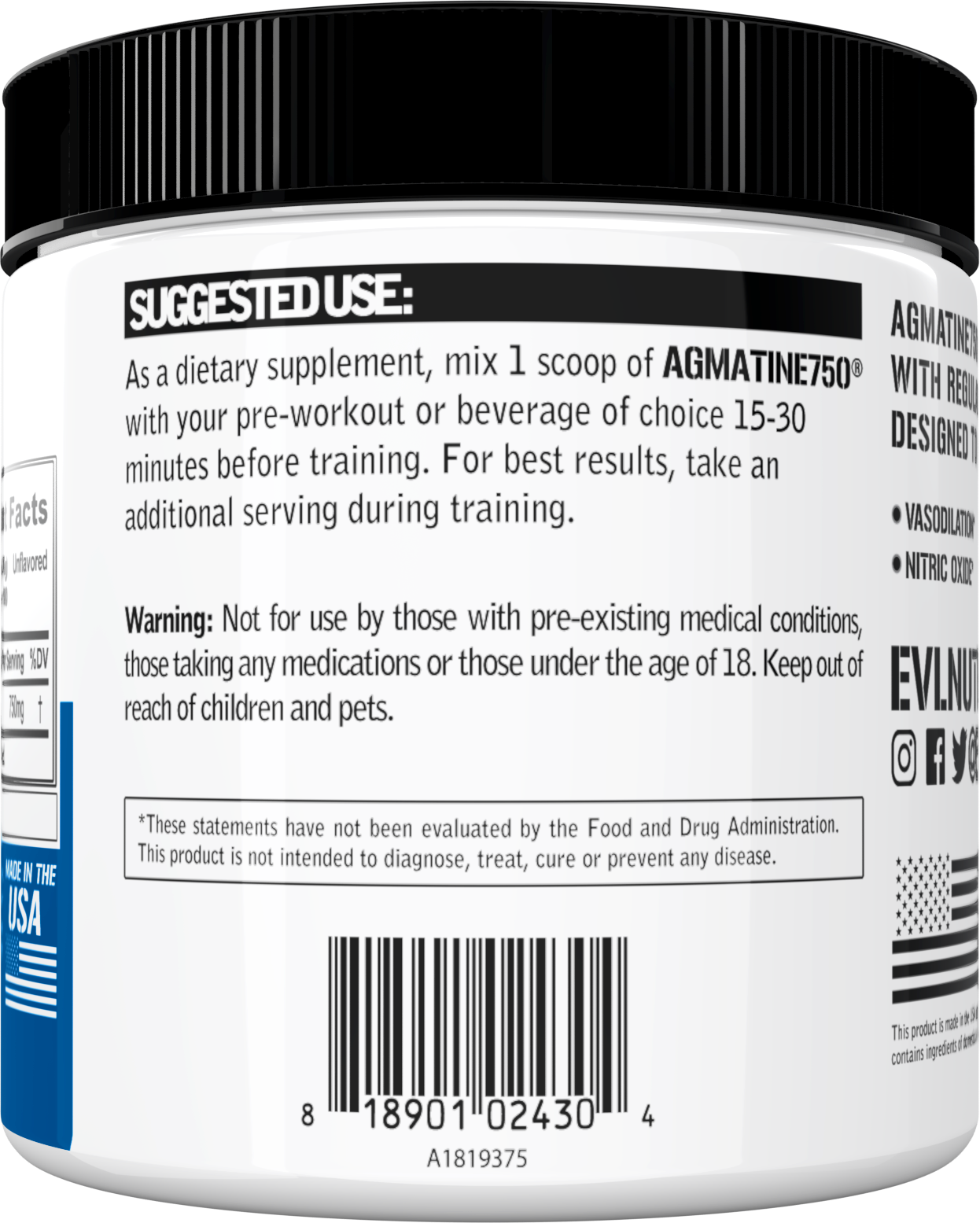 Evlution Nutrition Agmatine 750 - Vasodilation Support - 100 Servings